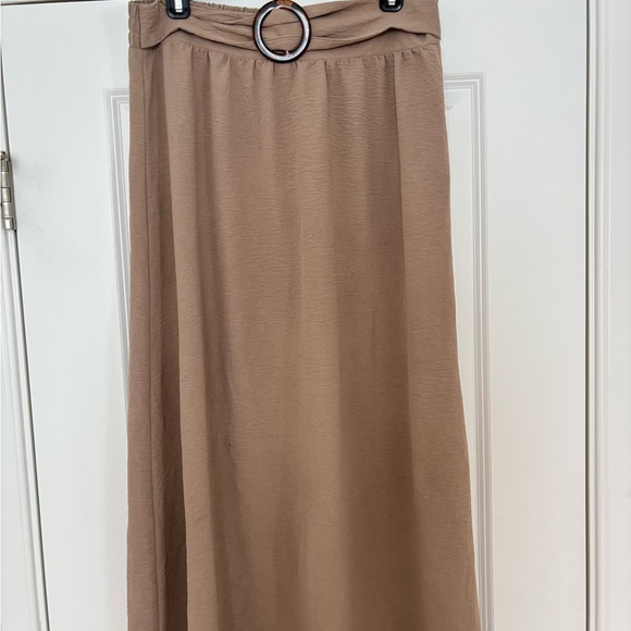 Chic A-Line Tan Skirt with Ring Accent - Picture 4 of 11